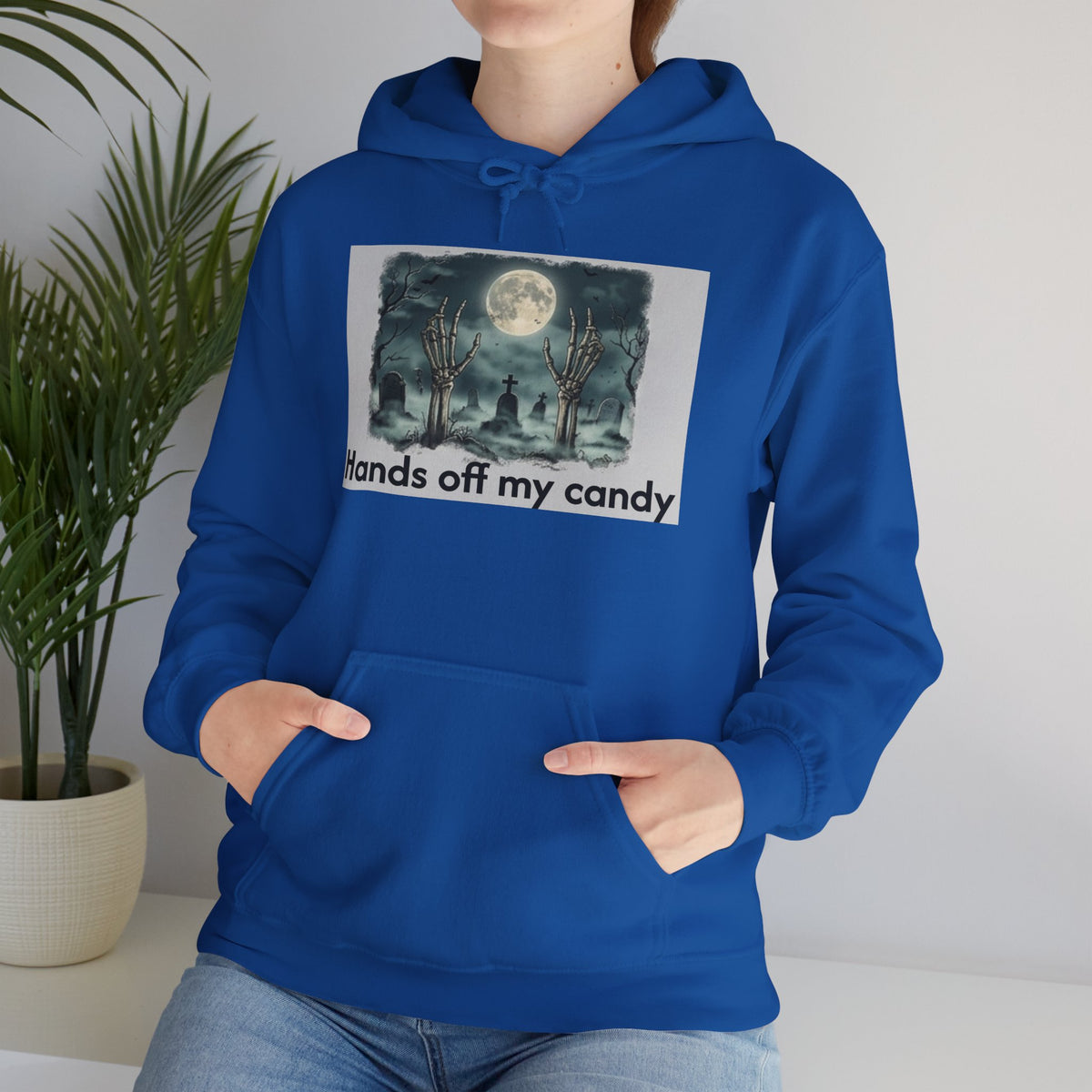 Hoodie — 'Hands Off My Candy' Halloween Moonlit Graveyard Graphic