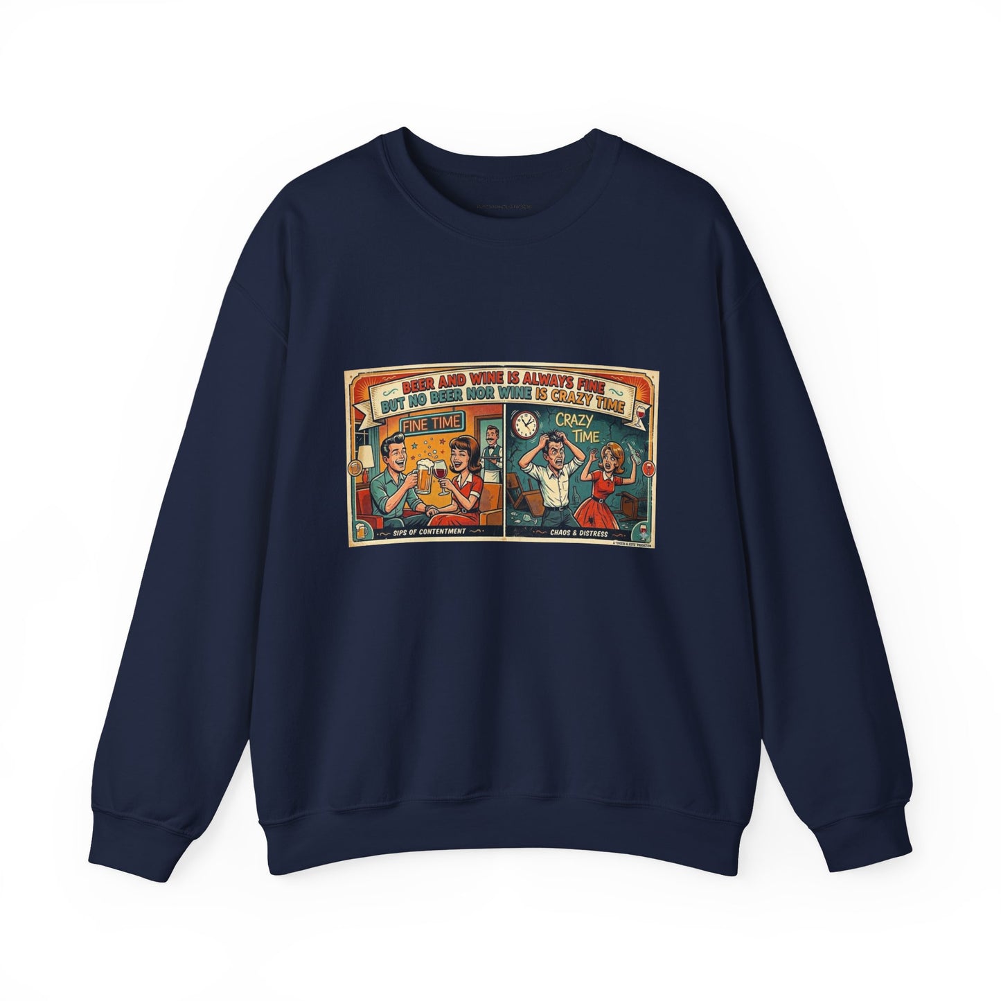 Retro Comic Beer and Wine Crewneck Sweatshirt — Vintage Arcade Pop Art Graphic