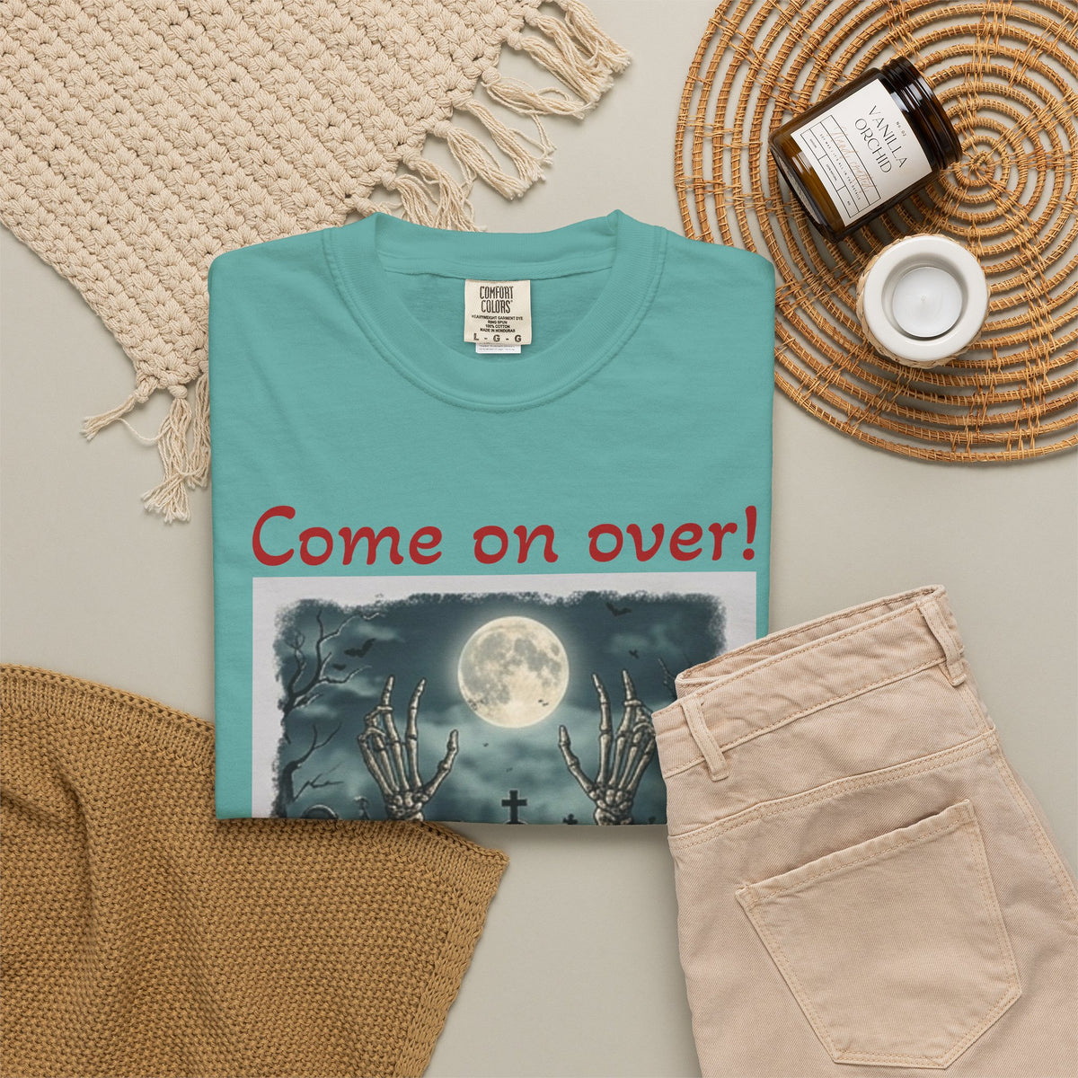 Come On Over! Funny Halloween T-Shirt — “My friends are dying to eat you, I mean, meet you.”