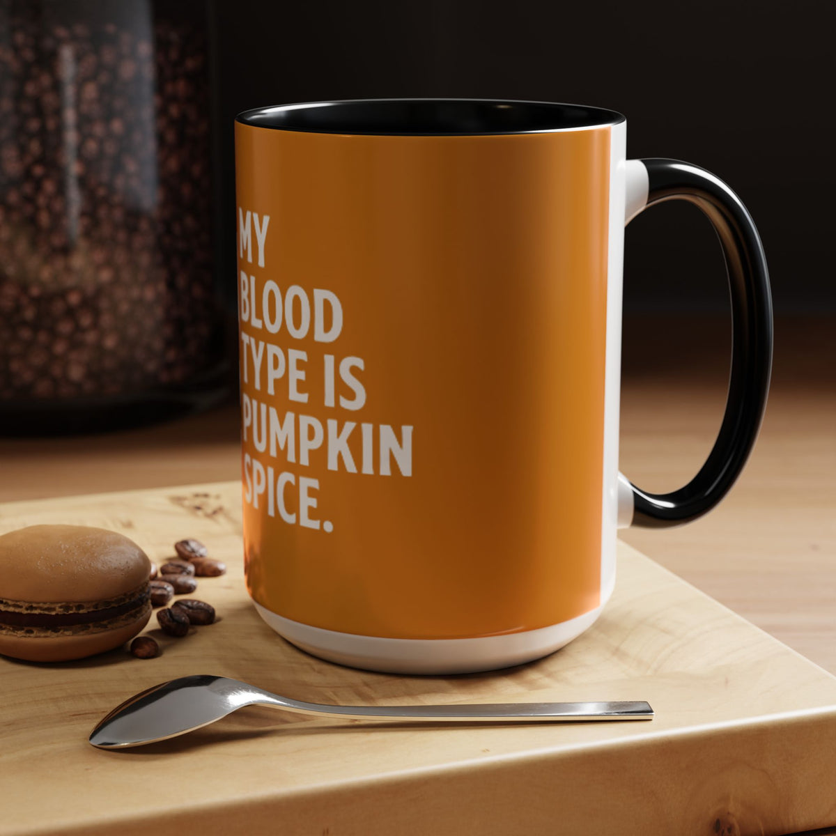 Pumpkin Spice Skull Coffee Mug — “My Blood Type Is Pumpkin Spice” Accent Mug