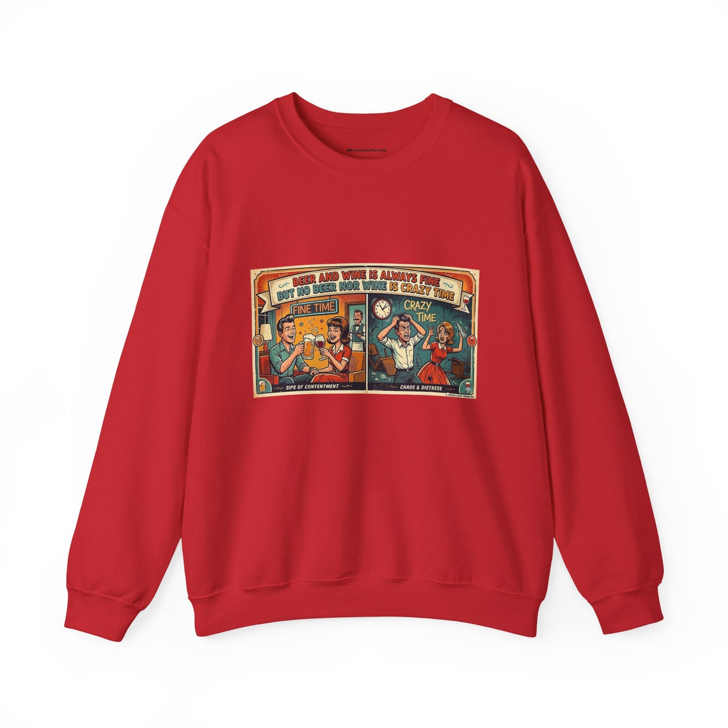 Retro Comic Beer and Wine Crewneck Sweatshirt — Vintage Arcade Pop Art Graphic