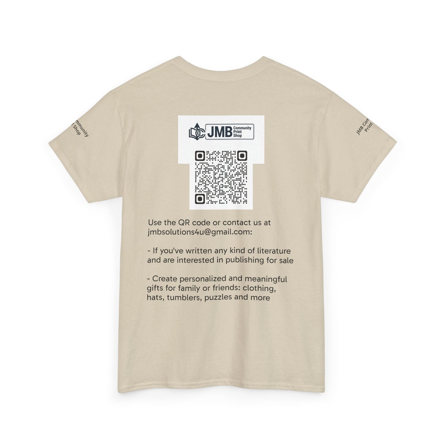 JMB Community Print Shop Logo Tee — Personalized Print & New Authors Promotional T‑Shirt