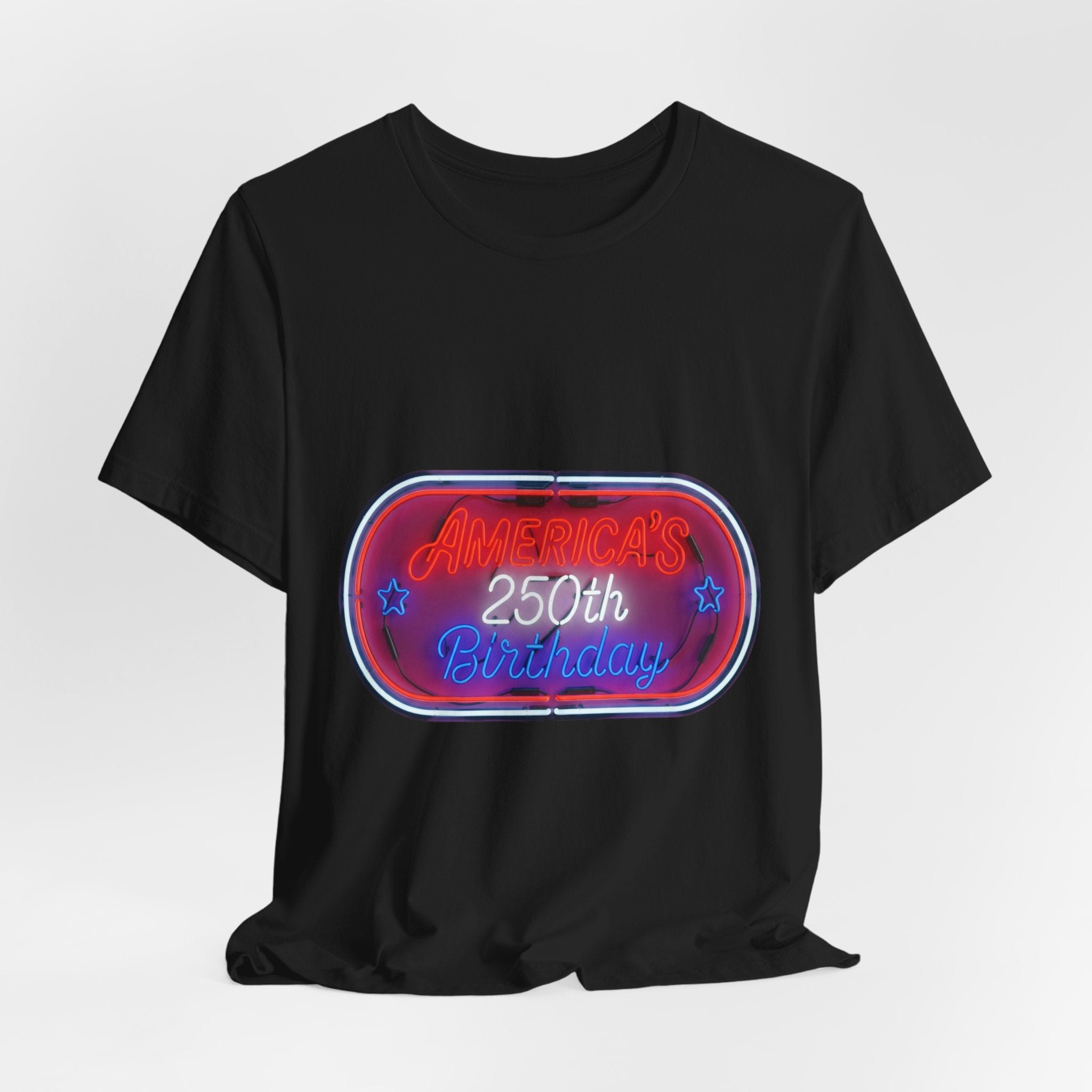 250th Birthday Neon Sign Tee — Retro Birthday Graphic T-Shirt
