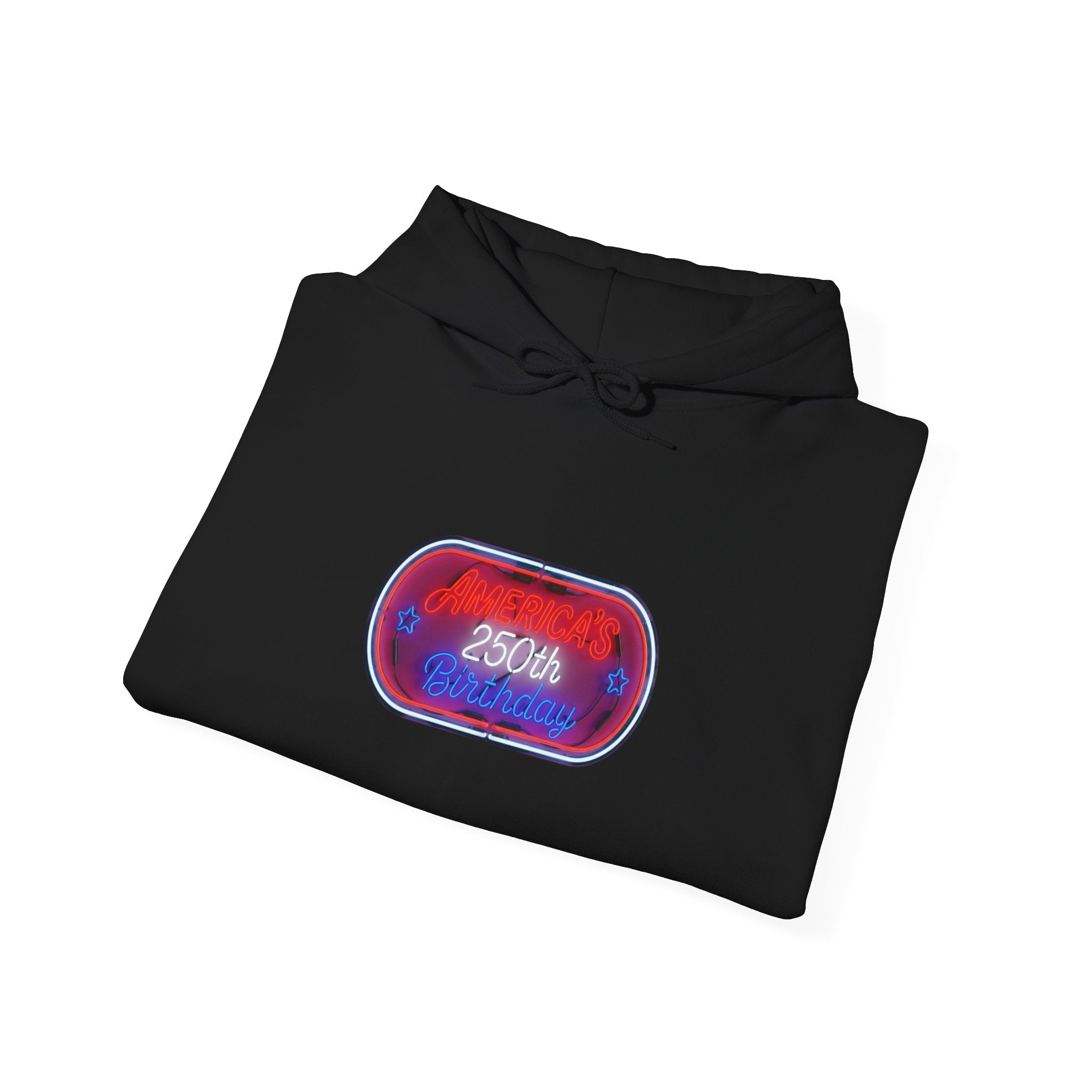USA 250th Birthday Capsule Hoodie — Retro Red & Blue Neon Commemorative Design