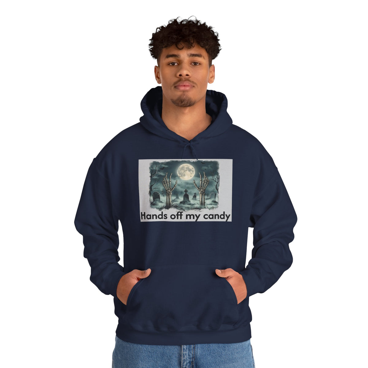 Hoodie — 'Hands Off My Candy' Halloween Moonlit Graveyard Graphic