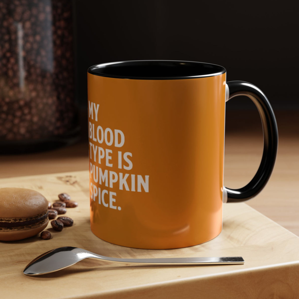 Pumpkin Spice Skull Coffee Mug — “My Blood Type Is Pumpkin Spice” Accent Mug