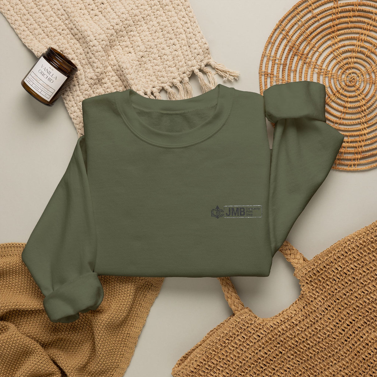JMB Community Print Shop Embroidered Crewneck Sweatshirt — Logo Chest Design