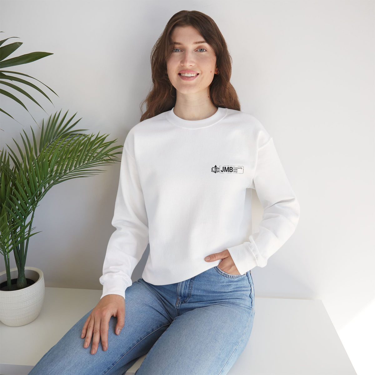 JMB Community Print Shop Embroidered Crewneck Sweatshirt — Logo Chest Design