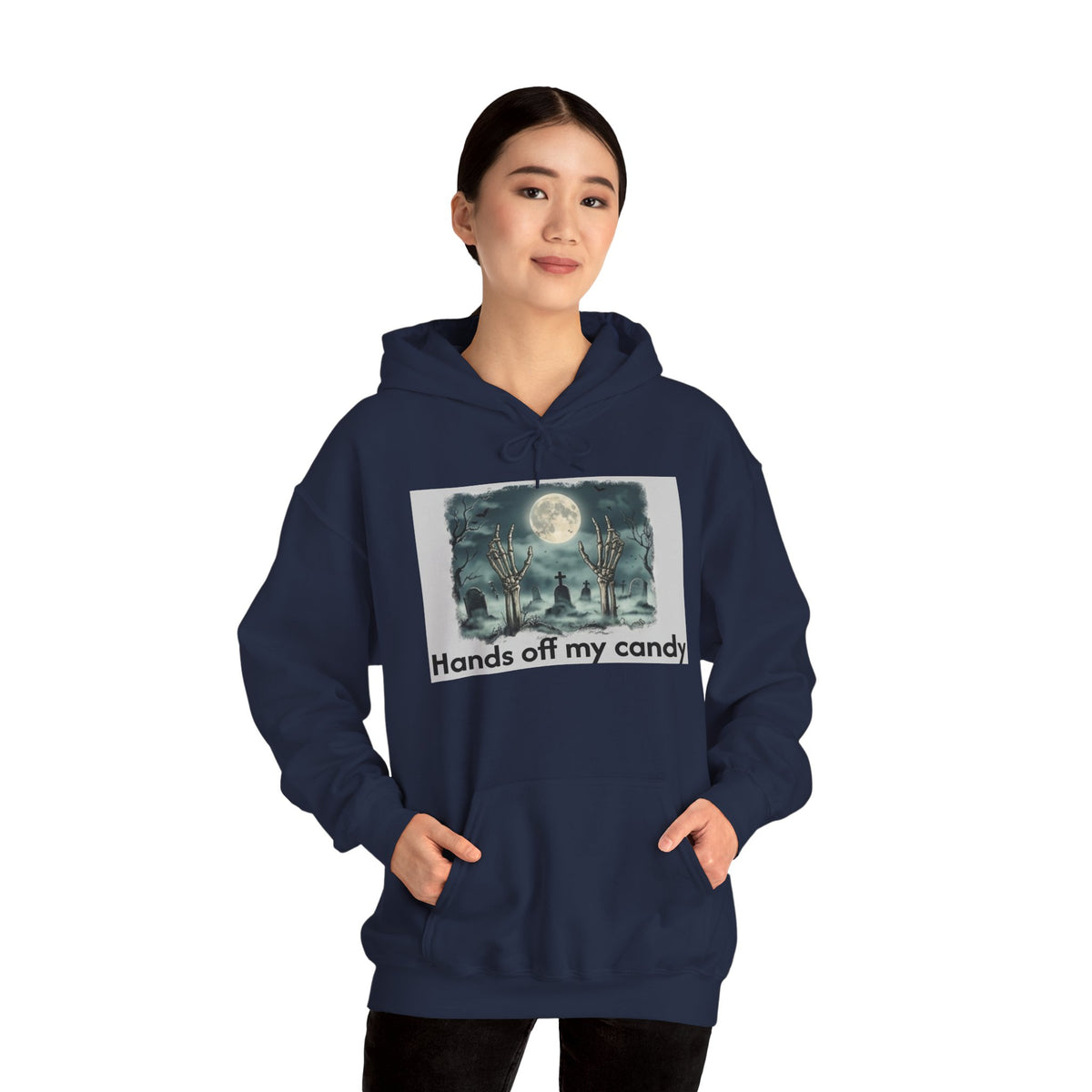 Hoodie — 'Hands Off My Candy' Halloween Moonlit Graveyard Graphic