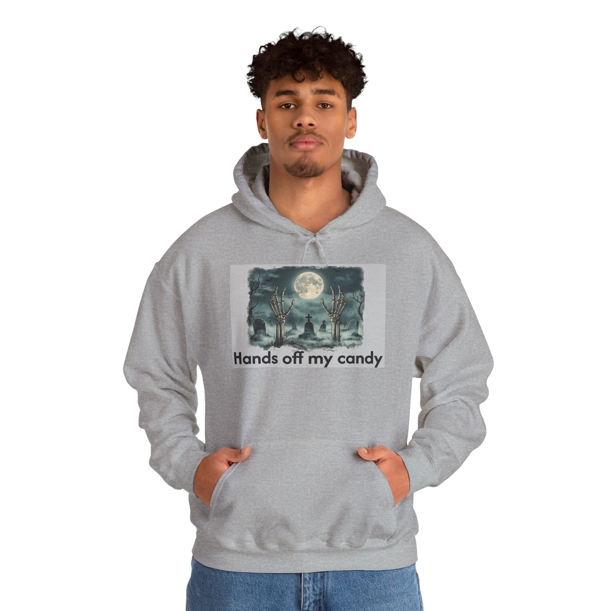 Hoodie — 'Hands Off My Candy' Halloween Moonlit Graveyard Graphic