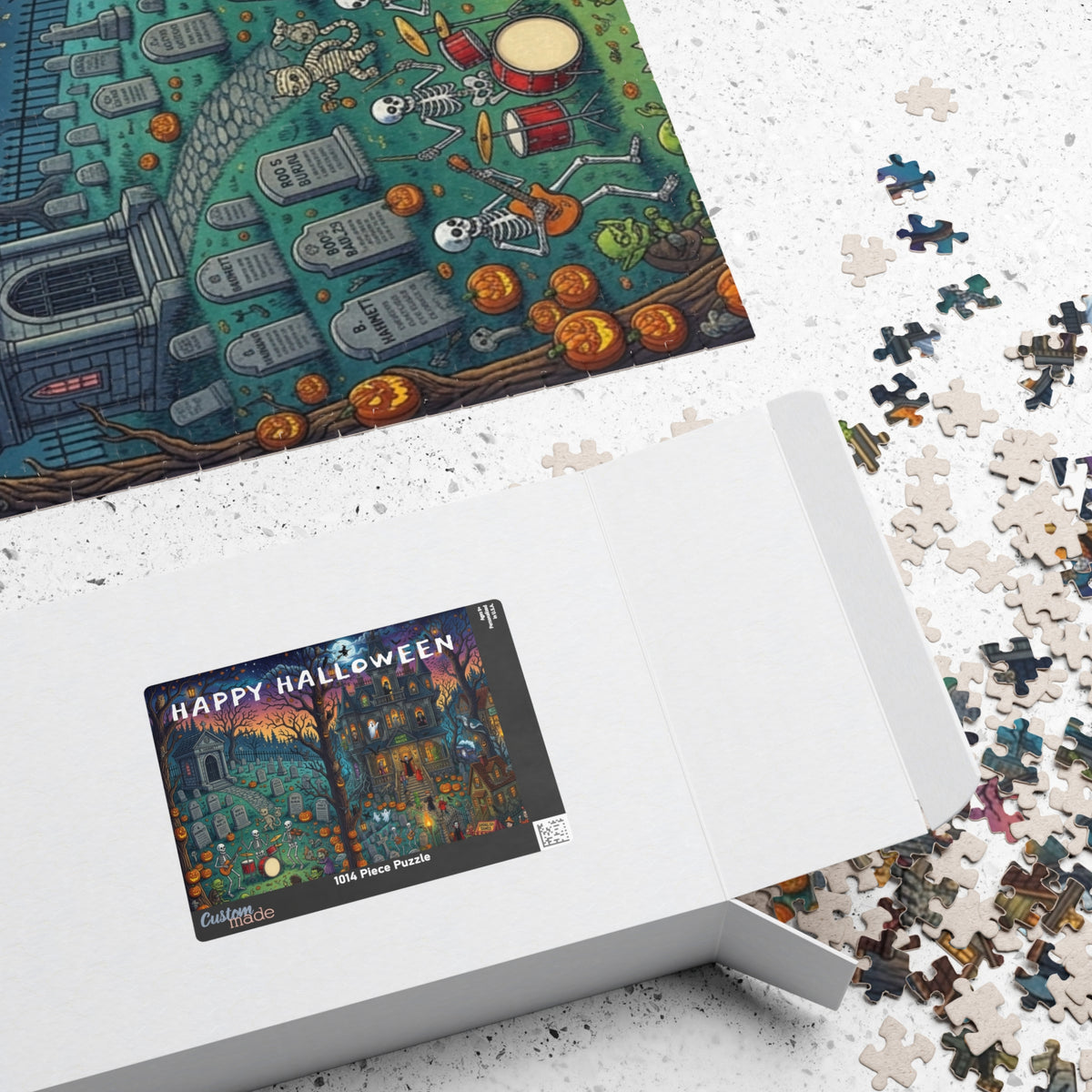 Happy Halloween Graveyard Puzzle — Spooky Pumpkin & Skeleton Scene (110/252/520/1014 pcs)