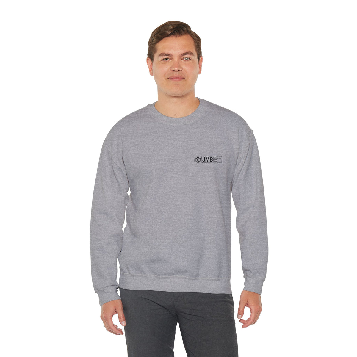 JMB Community Print Shop Embroidered Crewneck Sweatshirt — Logo Chest Design