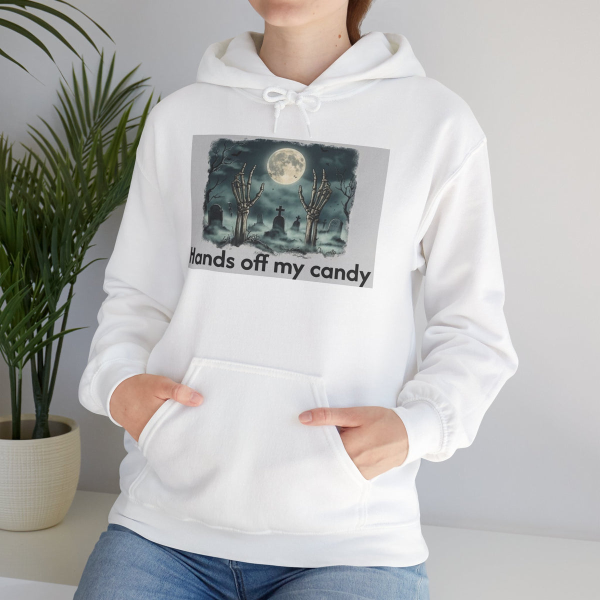 Hoodie — 'Hands Off My Candy' Halloween Moonlit Graveyard Graphic