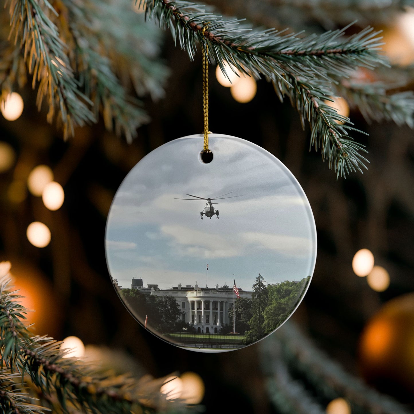 White House & Marine One Ceramic Ornament — Presidential Helicopter Keepsake