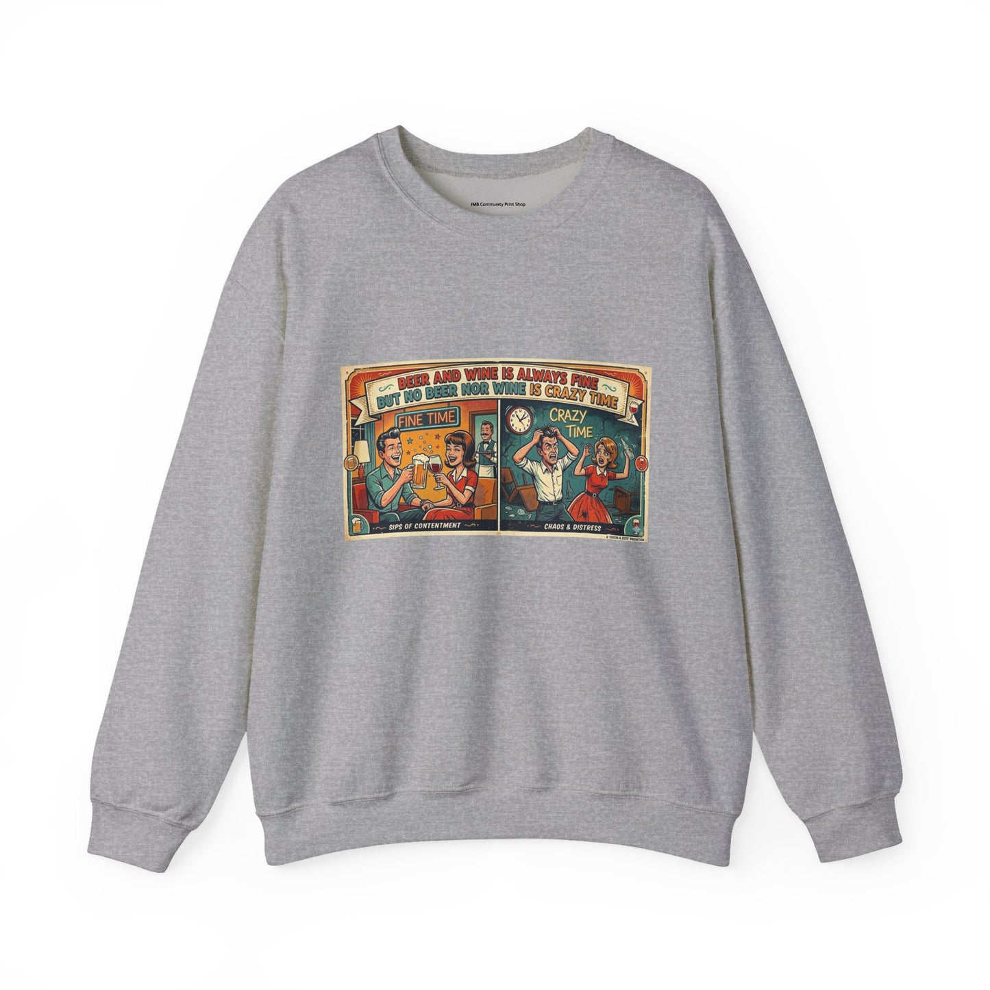 Retro Comic Beer and Wine Crewneck Sweatshirt — Vintage Arcade Pop Art Graphic