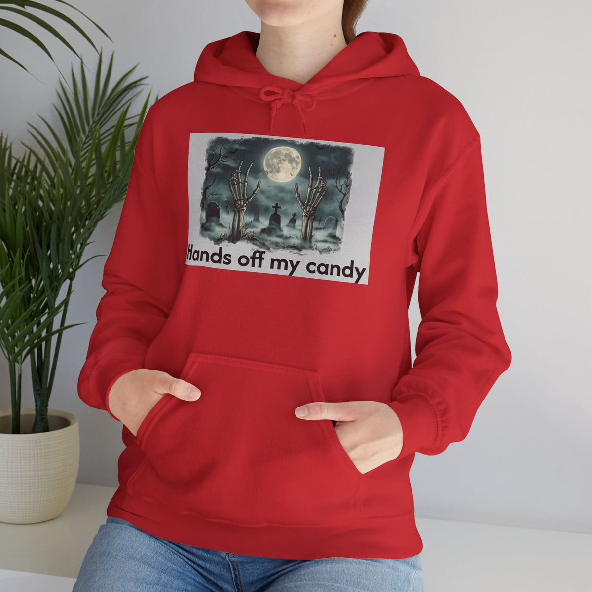 Hoodie — 'Hands Off My Candy' Halloween Moonlit Graveyard Graphic