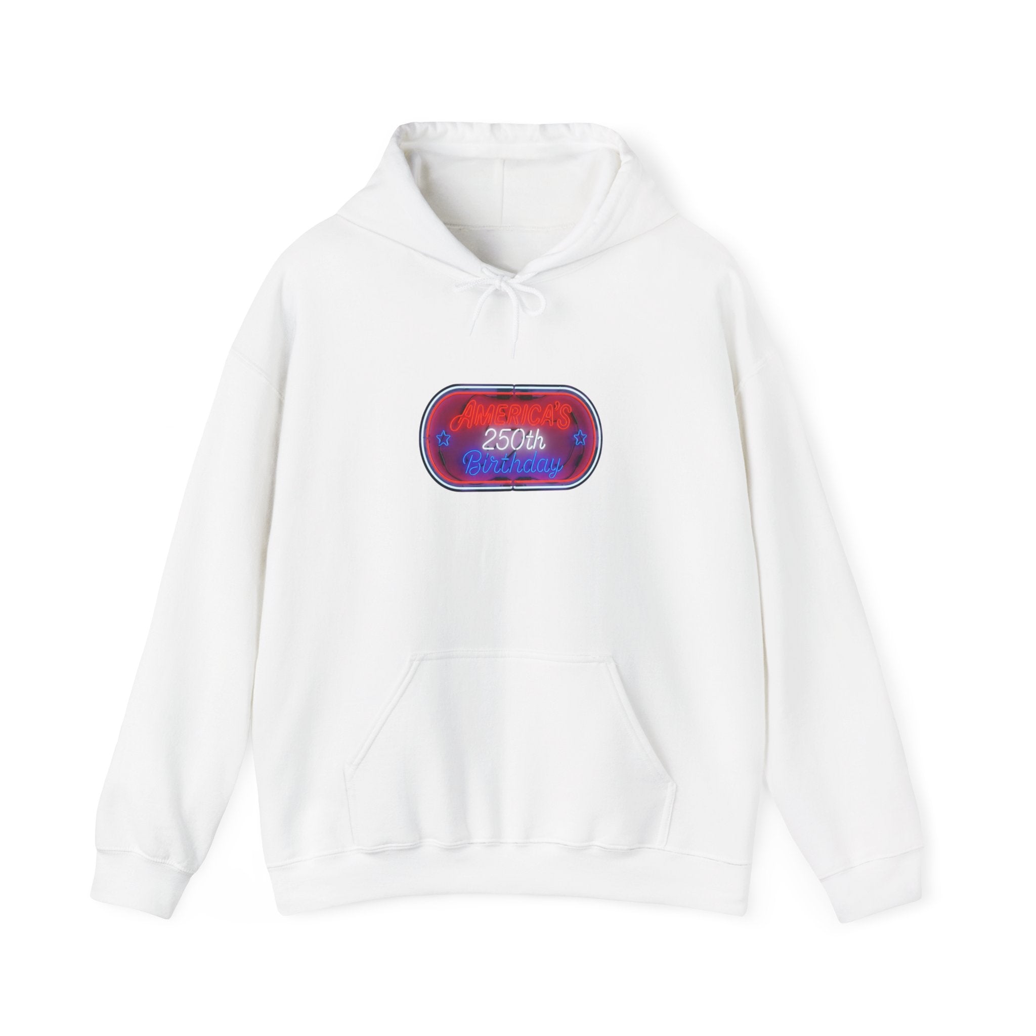 USA 250th Birthday Capsule Hoodie — Retro Red & Blue Neon Commemorative Design
