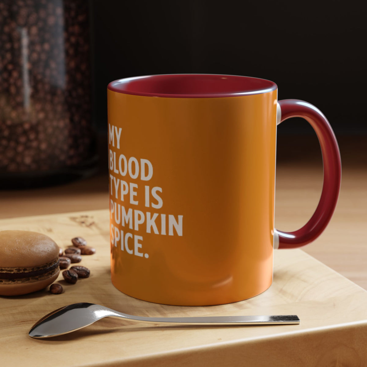 Pumpkin Spice Skull Coffee Mug — “My Blood Type Is Pumpkin Spice” Accent Mug