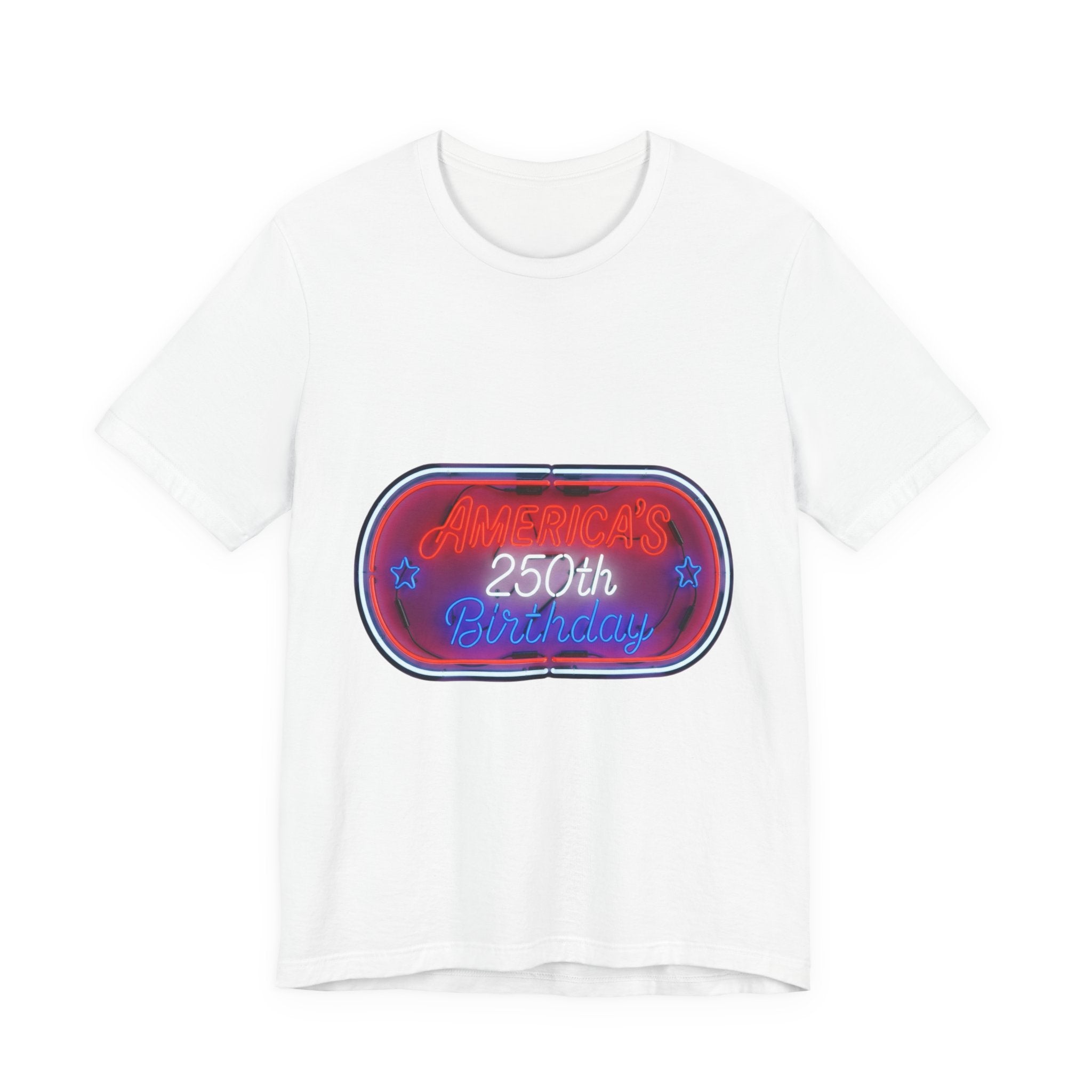 250th Birthday Neon Sign Tee — Retro Birthday Graphic T-Shirt