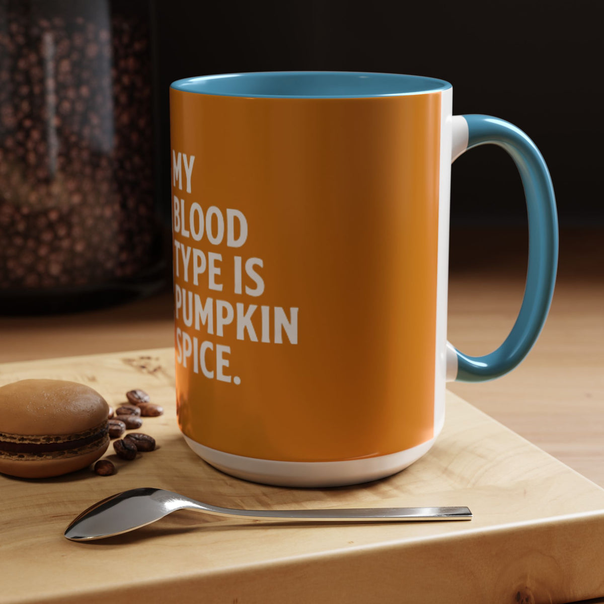 Pumpkin Spice Skull Coffee Mug — “My Blood Type Is Pumpkin Spice” Accent Mug