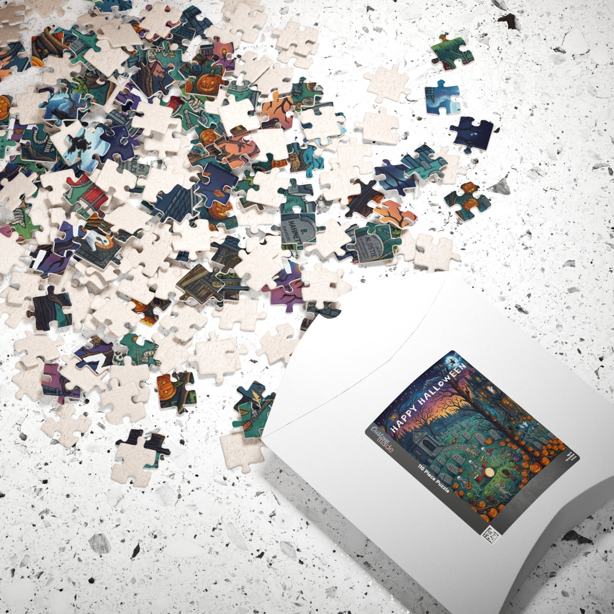 Happy Halloween Graveyard Puzzle — Spooky Pumpkin & Skeleton Scene (110/252/520/1014 pcs)