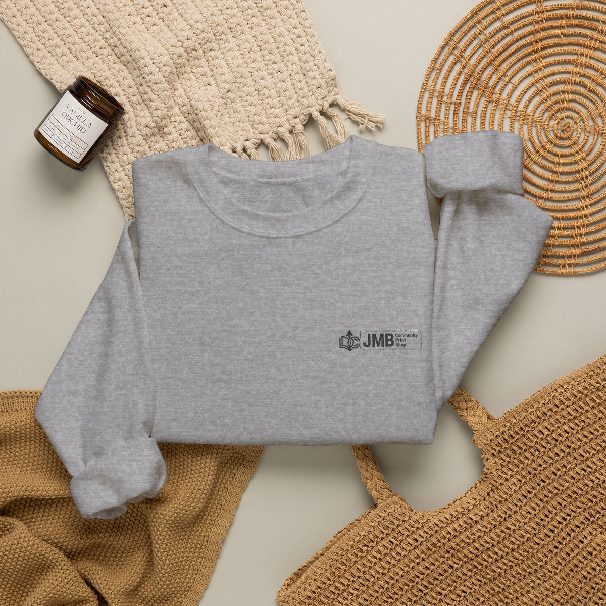 JMB Community Print Shop Embroidered Crewneck Sweatshirt — Logo Chest Design