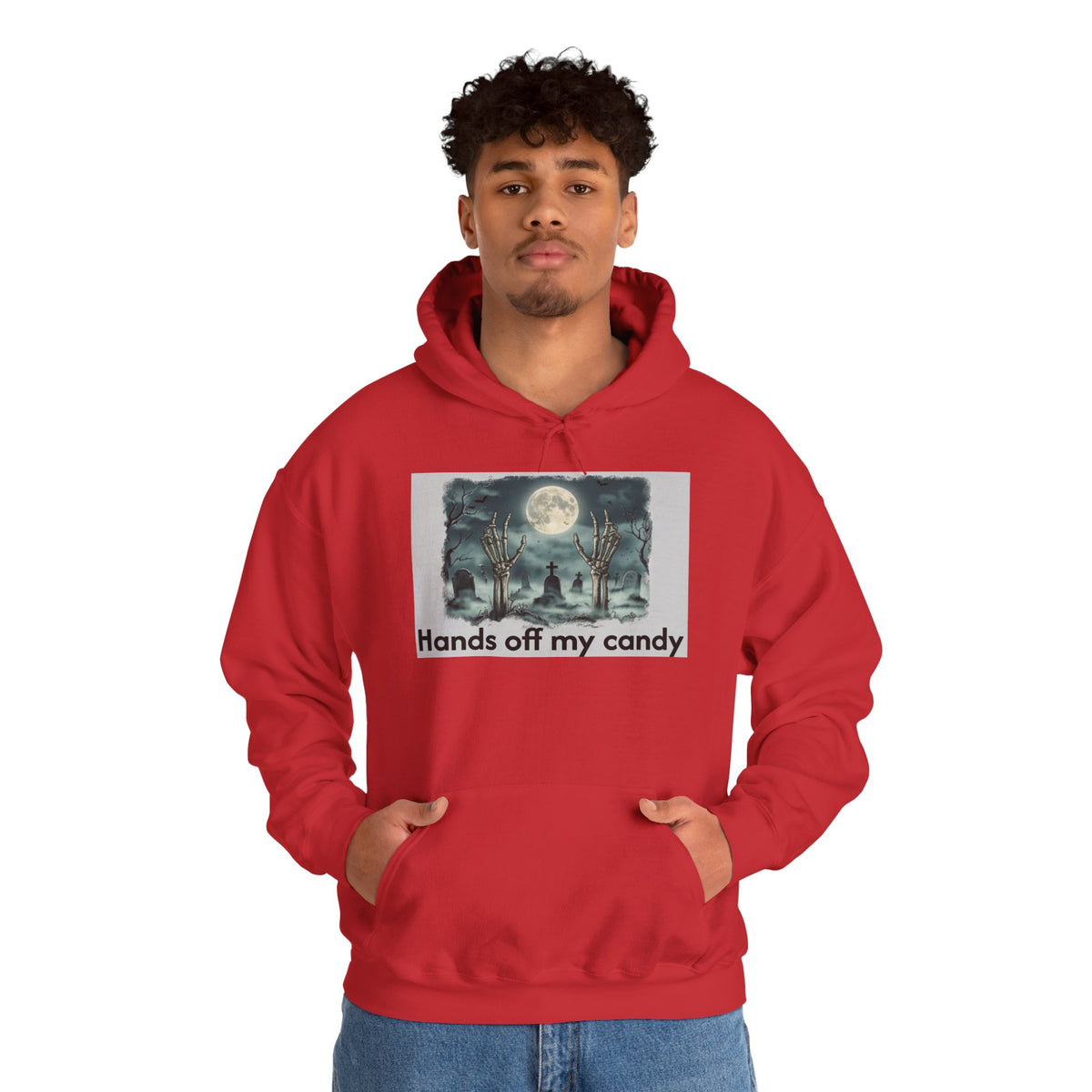 Hoodie — 'Hands Off My Candy' Halloween Moonlit Graveyard Graphic