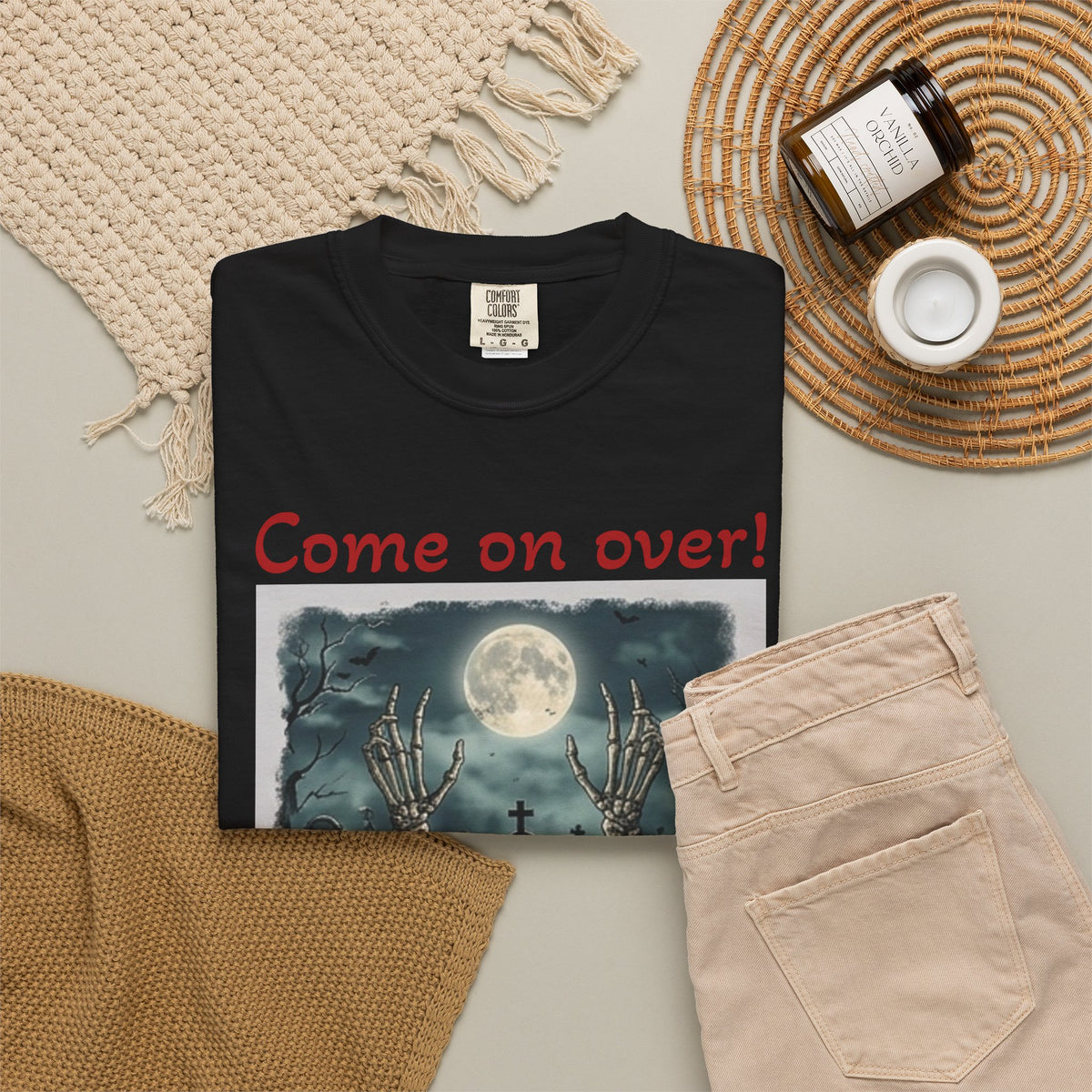 Come On Over! Funny Halloween T-Shirt — “My friends are dying to eat you, I mean, meet you.”