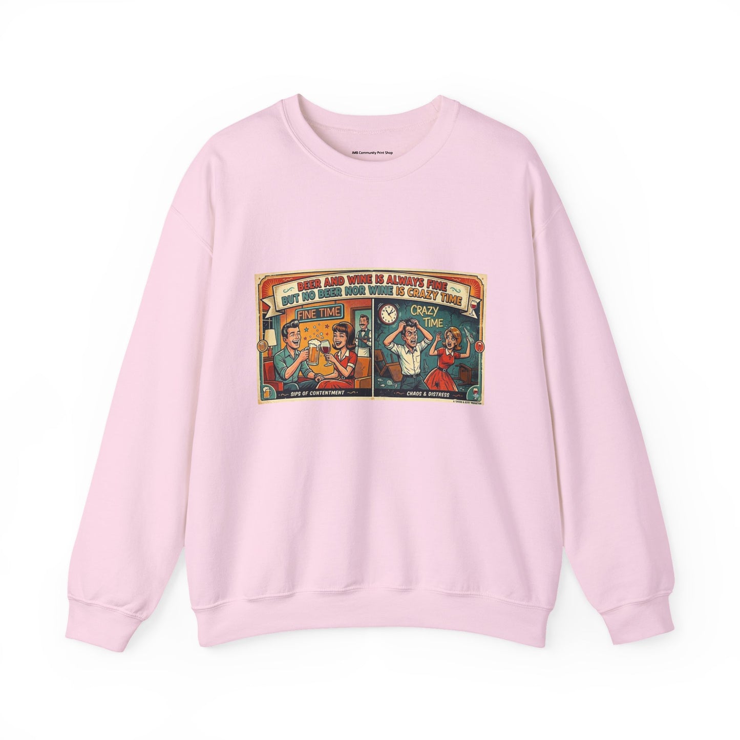 Retro Comic Beer and Wine Crewneck Sweatshirt — Vintage Arcade Pop Art Graphic