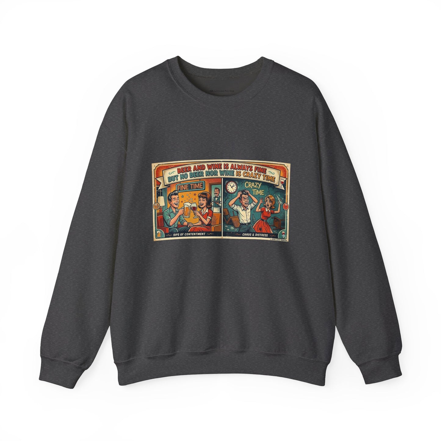 Retro Comic Beer and Wine Crewneck Sweatshirt — Vintage Arcade Pop Art Graphic