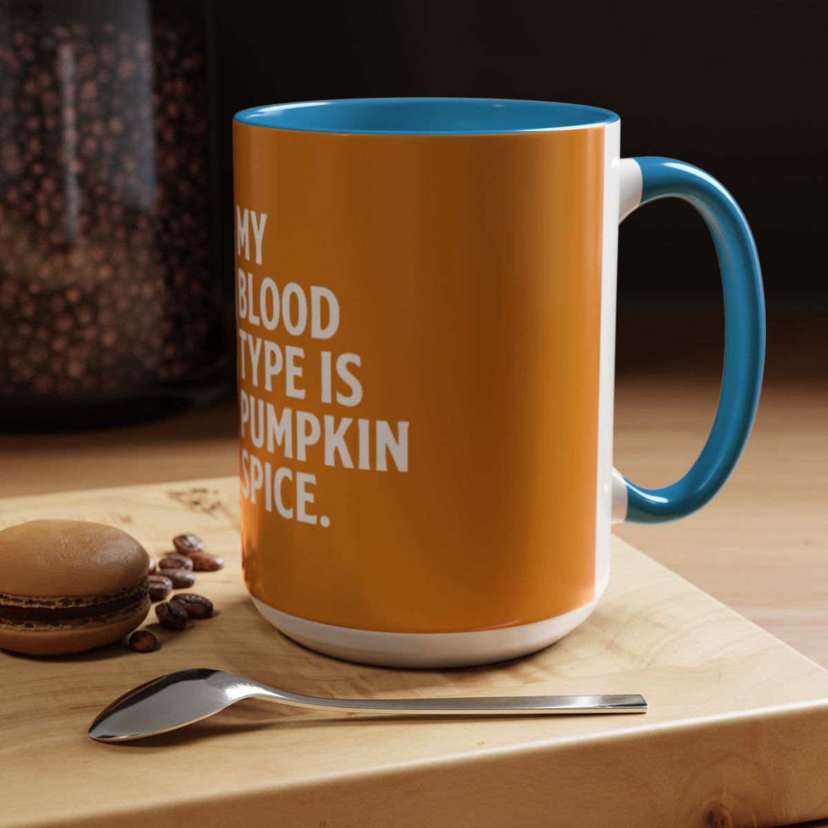 Pumpkin Spice Skull Coffee Mug — “My Blood Type Is Pumpkin Spice” Accent Mug