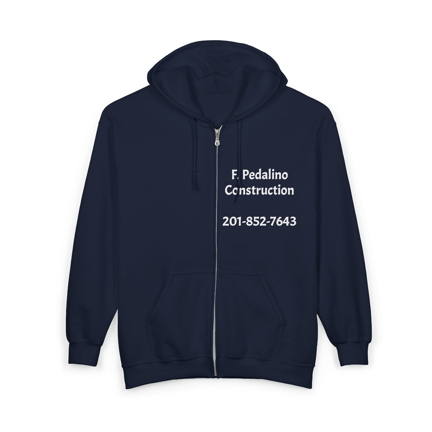 Construction Company Zip Hoodie — F. Pedalino Construction Logo & Phone