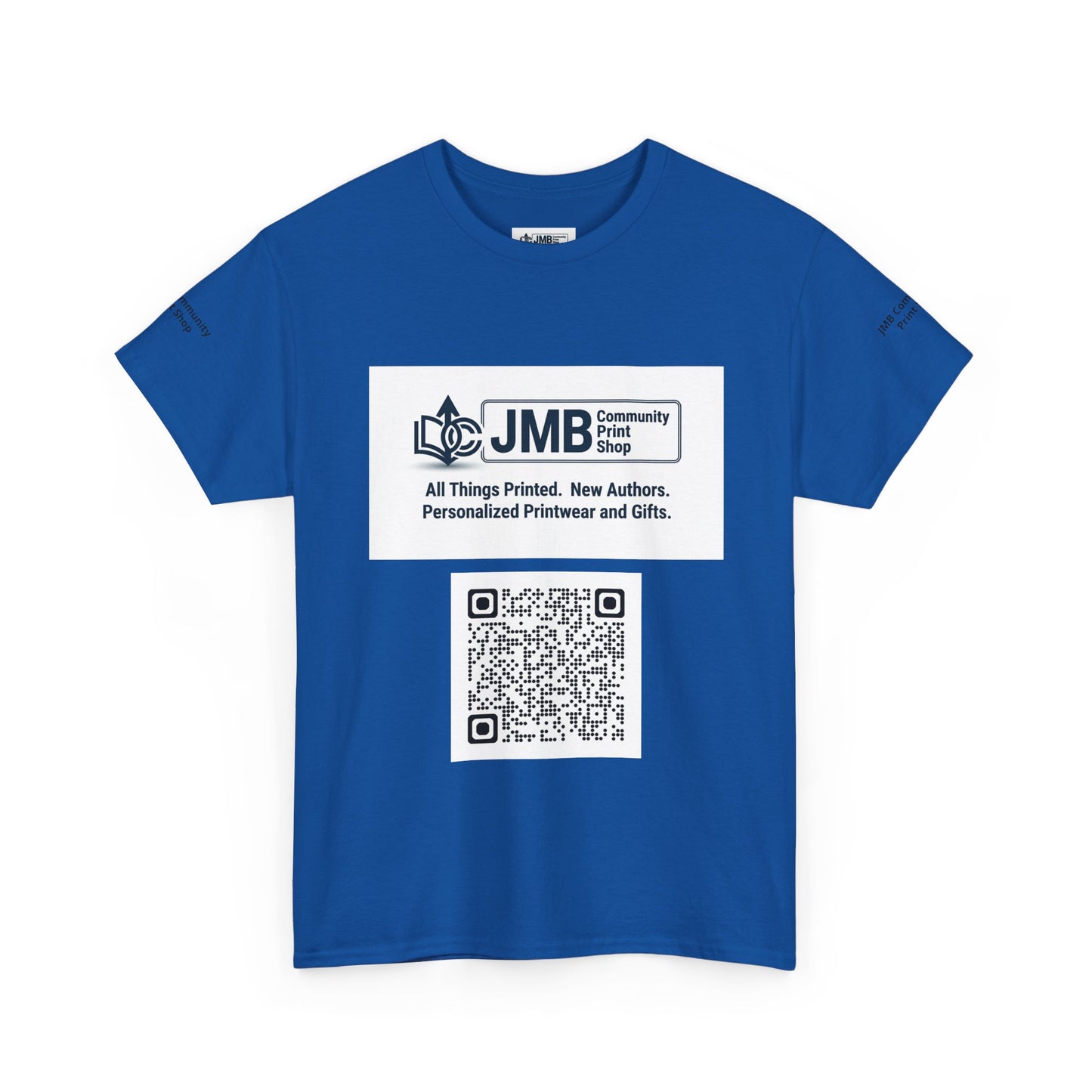 JMB Community Print Shop Logo Tee — Personalized Print & New Authors Promotional T‑Shirt