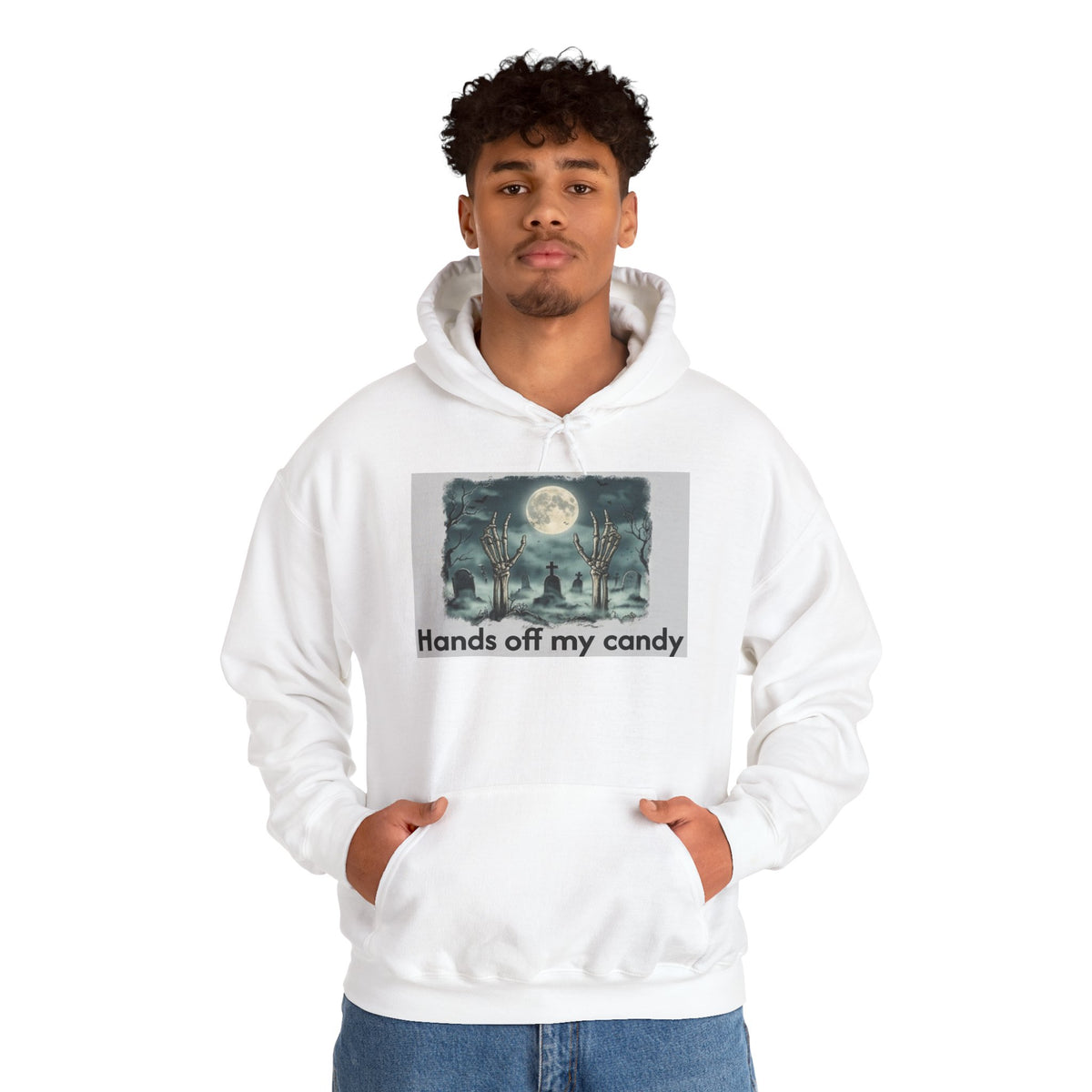 Hoodie — 'Hands Off My Candy' Halloween Moonlit Graveyard Graphic