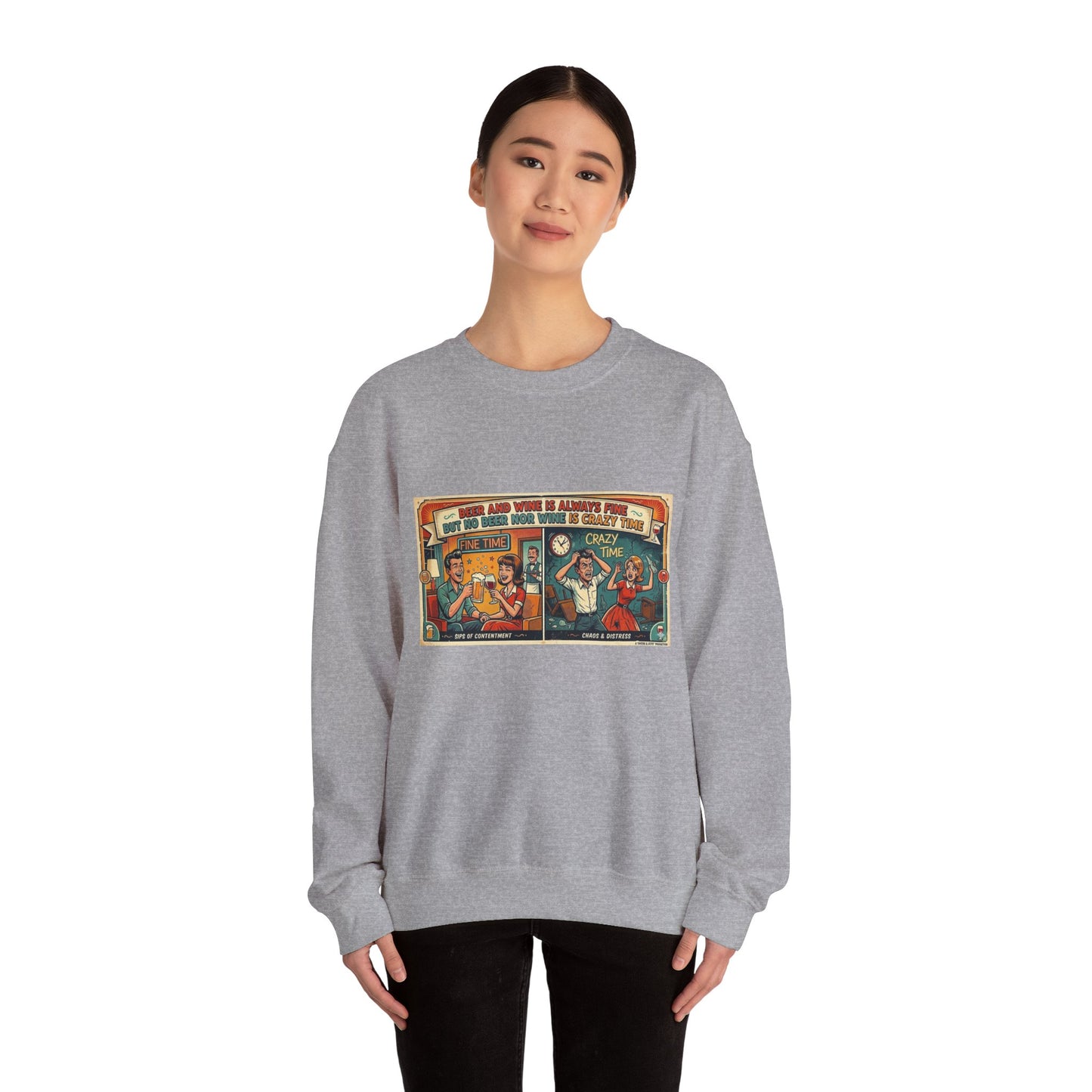 Retro Comic Beer and Wine Crewneck Sweatshirt — Vintage Arcade Pop Art Graphic