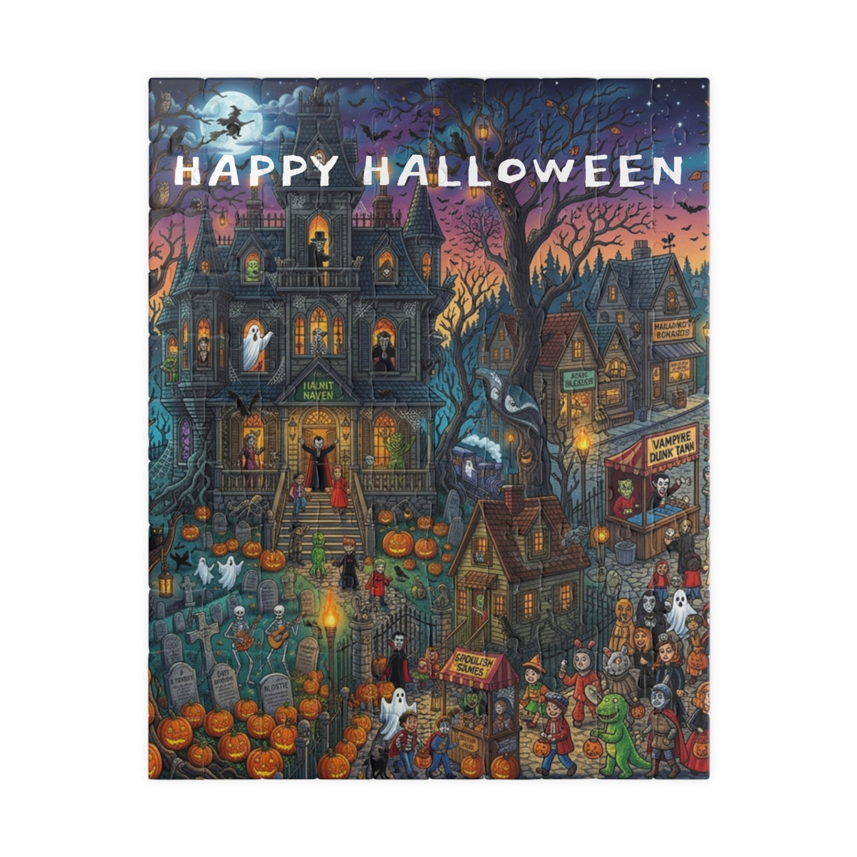 Happy Halloween Haunted House Puzzle – Spooky Pumpkin Patch Jigsaw (110–1014 pcs)