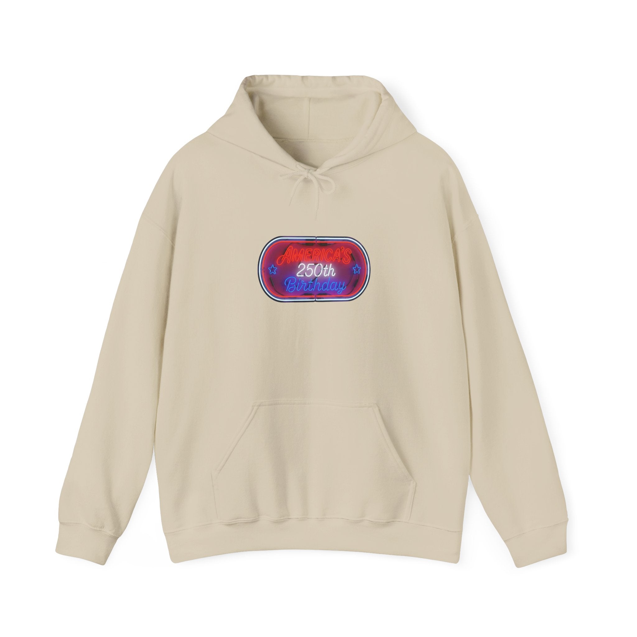 USA 250th Birthday Capsule Hoodie — Retro Red & Blue Neon Commemorative Design