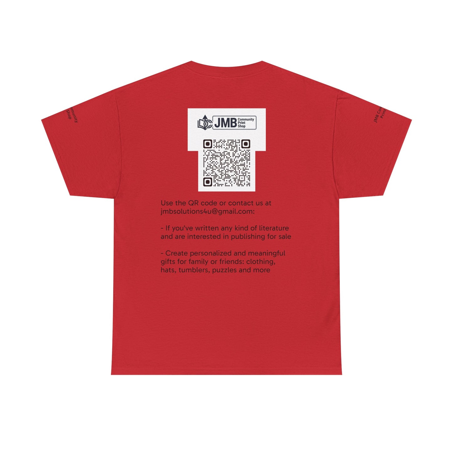 JMB Community Print Shop Logo Tee — Personalized Print & New Authors Promotional T‑Shirt