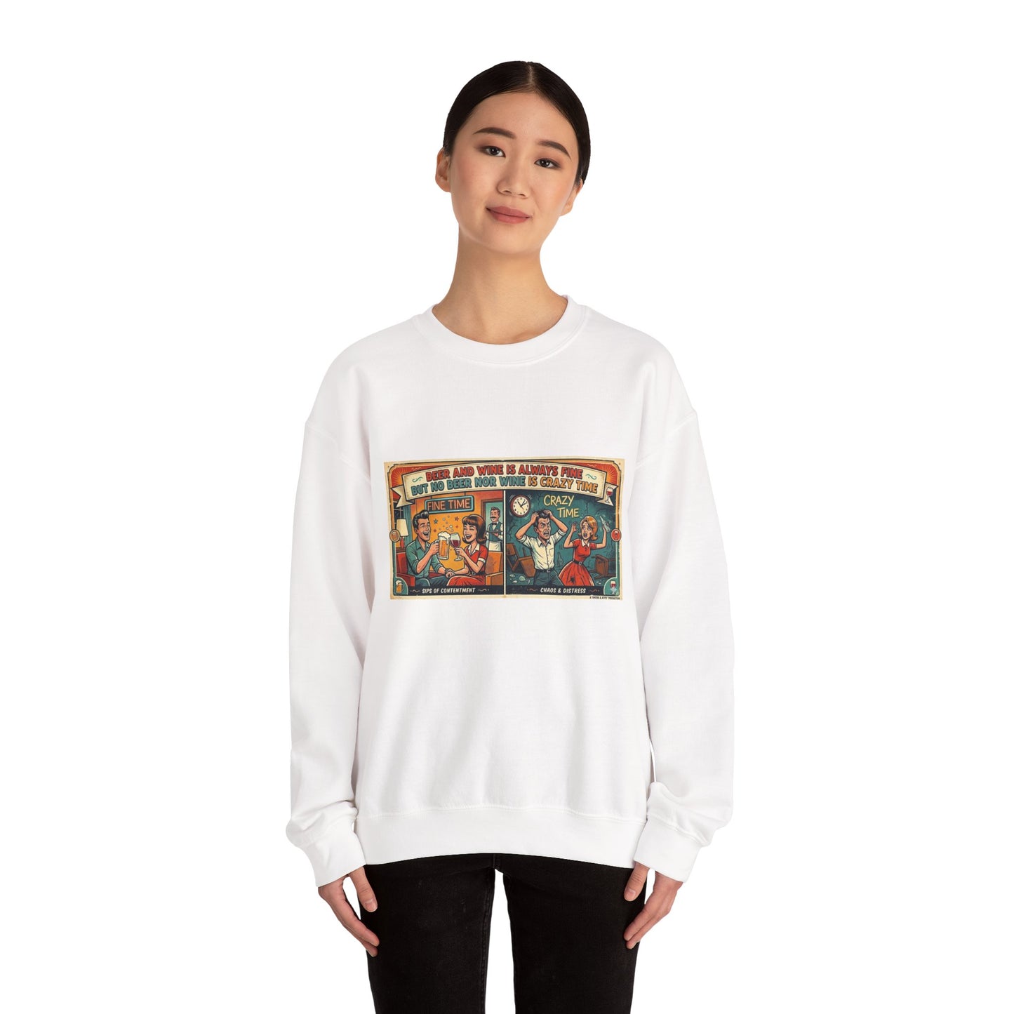 Retro Comic Beer and Wine Crewneck Sweatshirt — Vintage Arcade Pop Art Graphic