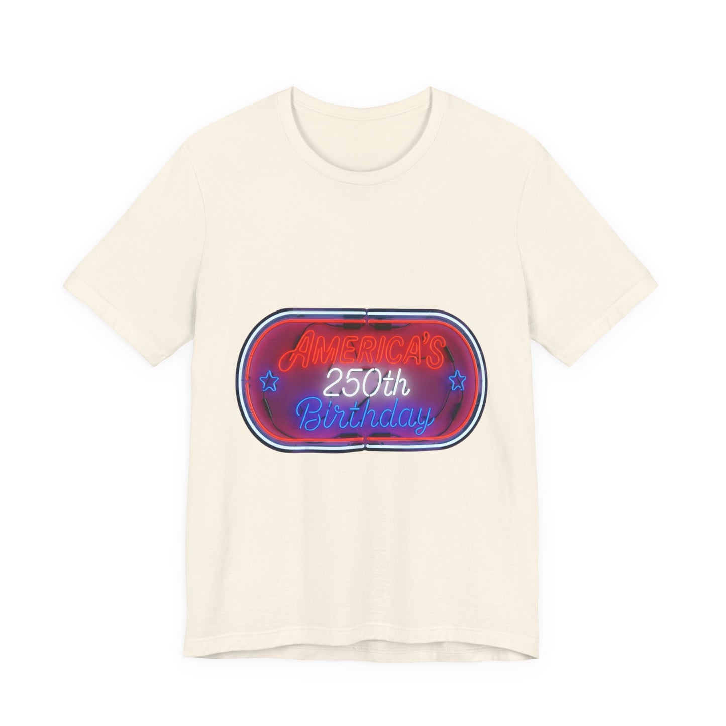 250th Birthday Neon Sign Tee — Retro Birthday Graphic T-Shirt