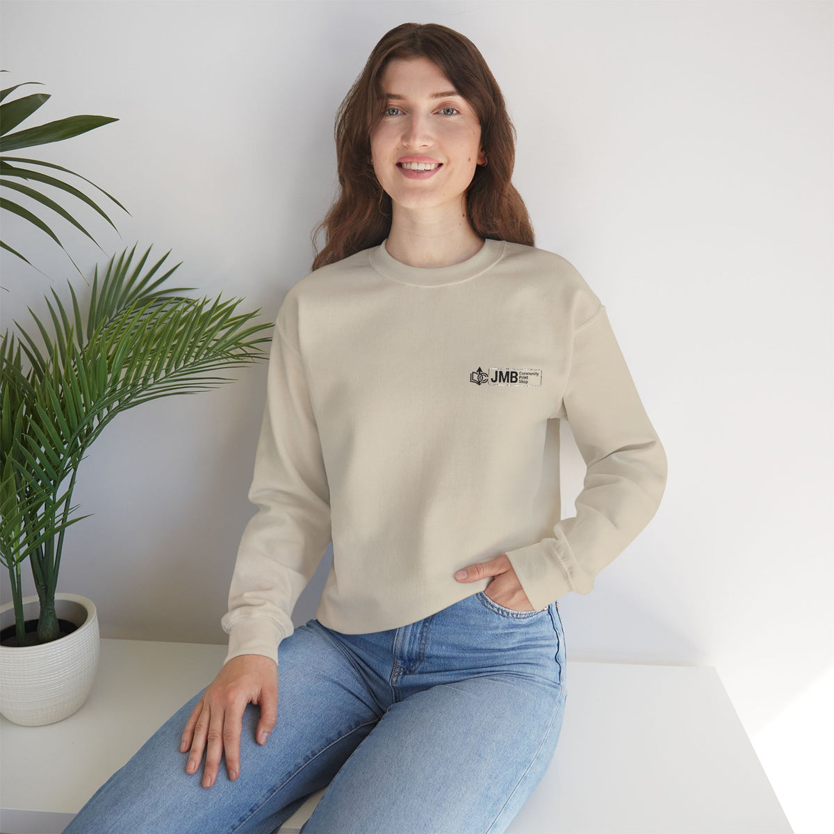 JMB Community Print Shop Embroidered Crewneck Sweatshirt — Logo Chest Design
