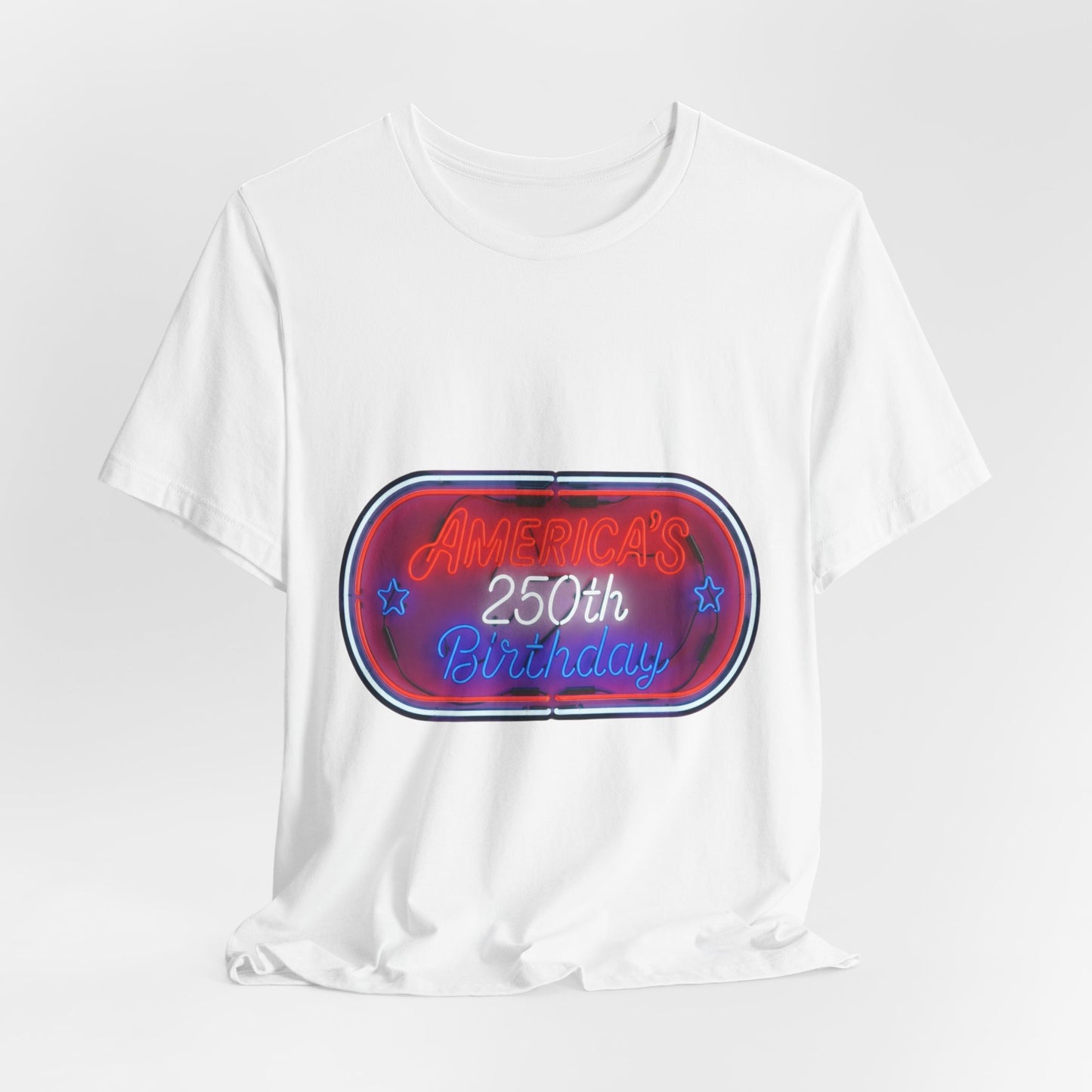250th Birthday Neon Sign Tee — Retro Birthday Graphic T-Shirt