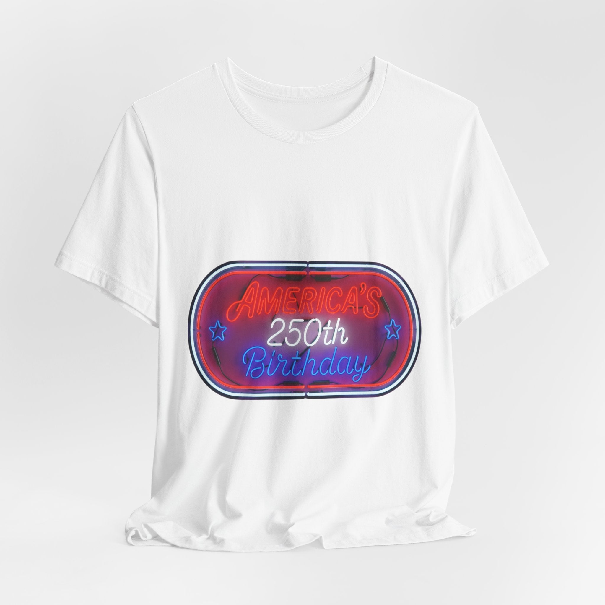 250th Birthday Neon Sign Tee — Retro Birthday Graphic T-Shirt