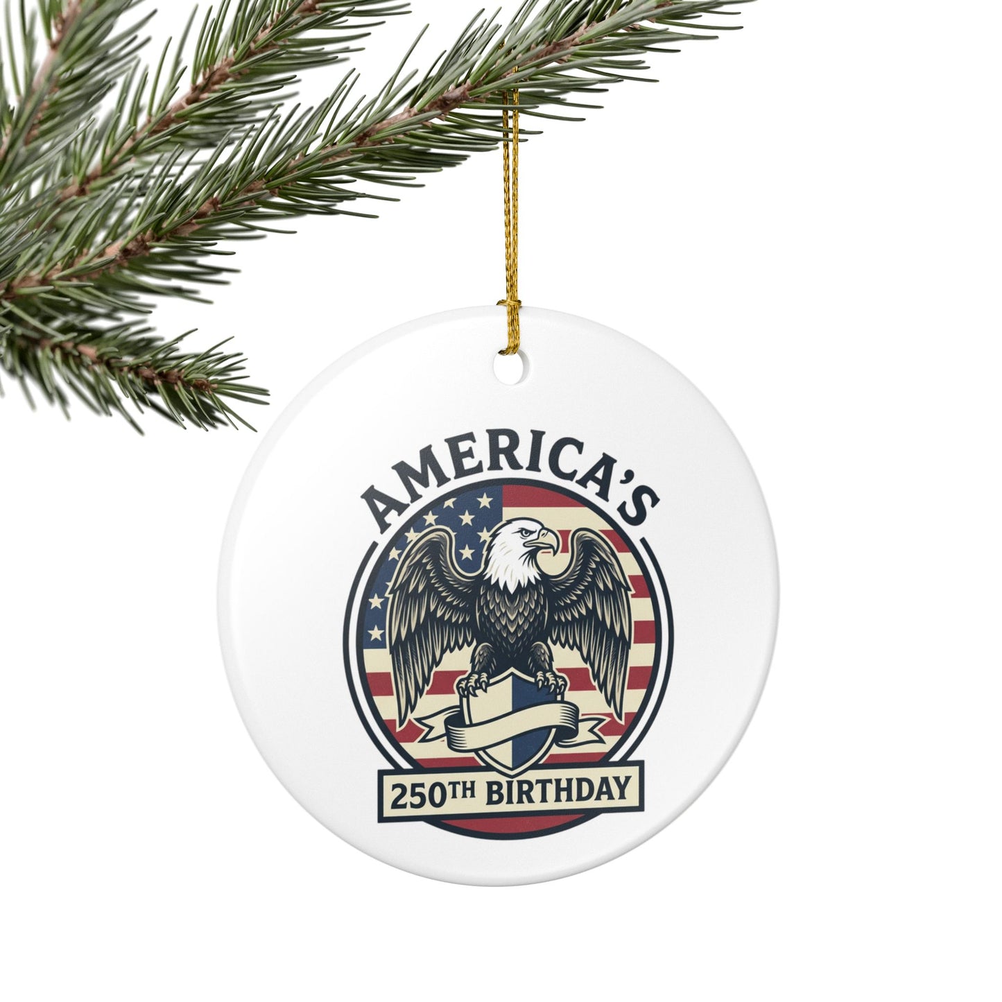 America's 250th Birthday Ceramic Ornament — Patriotic Eagle Holiday Decoration