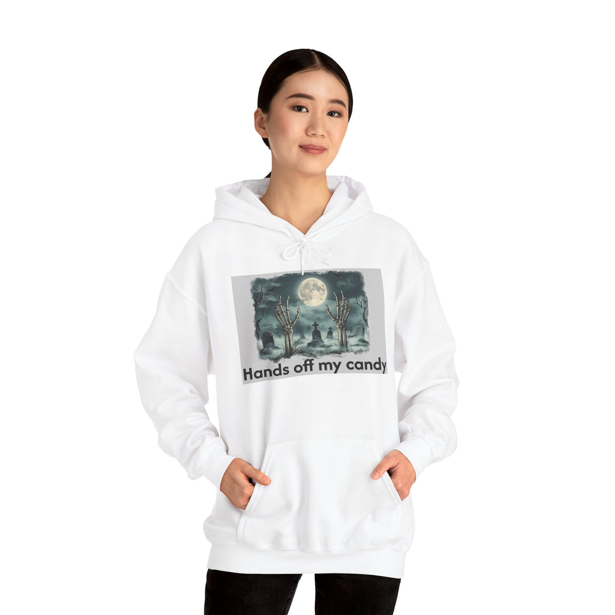 Hoodie — 'Hands Off My Candy' Halloween Moonlit Graveyard Graphic