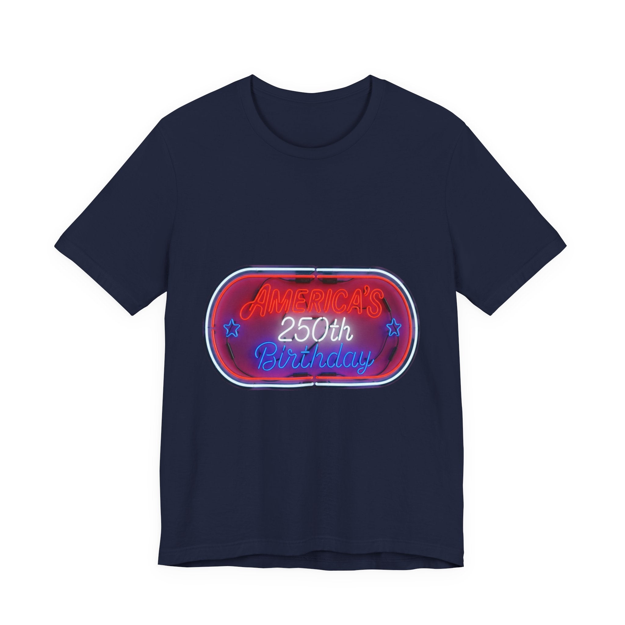 250th Birthday Neon Sign Tee — Retro Birthday Graphic T-Shirt