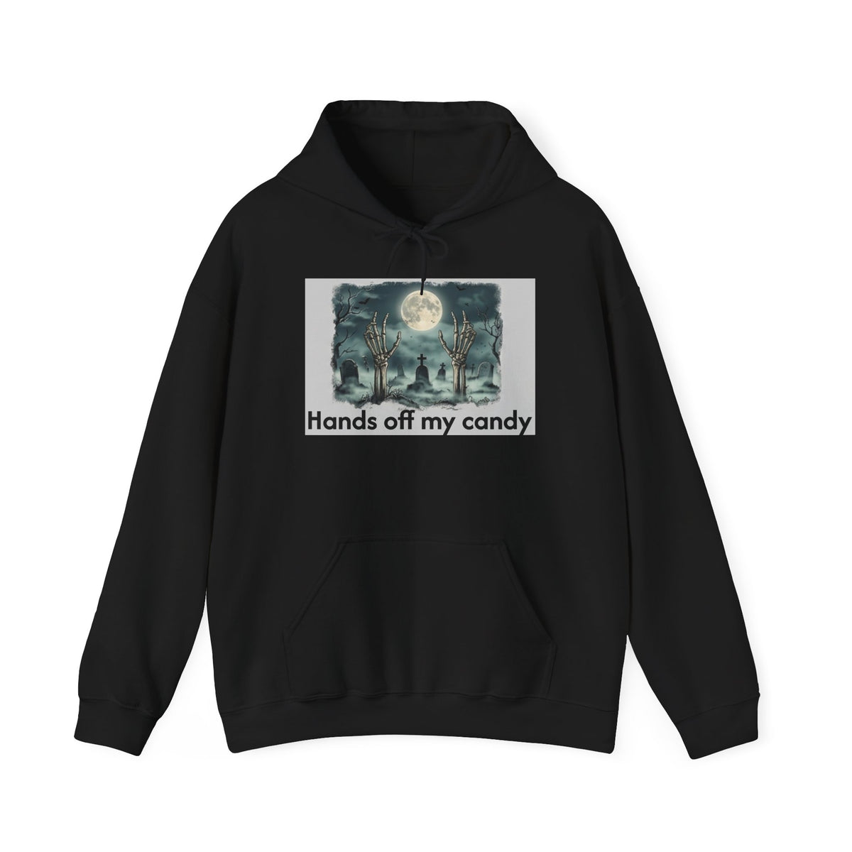 Hoodie — 'Hands Off My Candy' Halloween Moonlit Graveyard Graphic