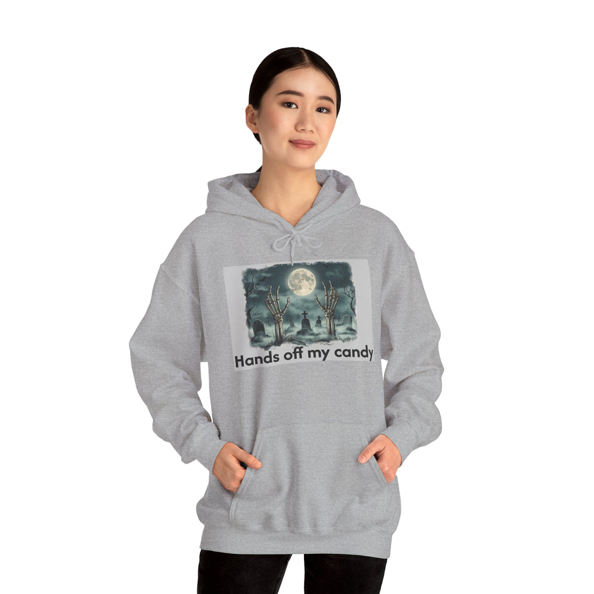 Hoodie — 'Hands Off My Candy' Halloween Moonlit Graveyard Graphic