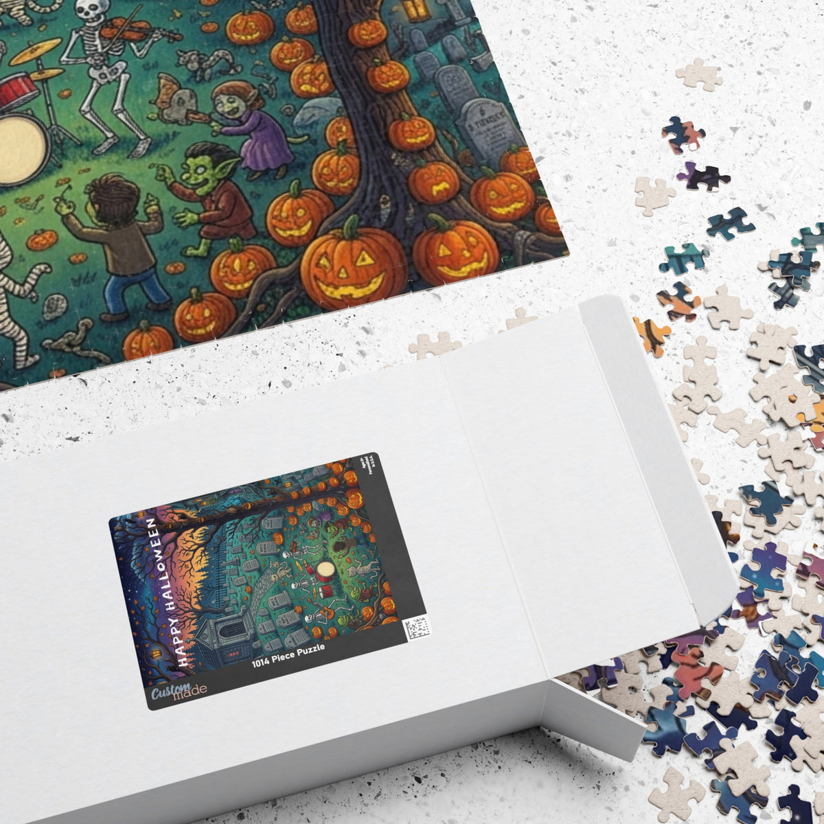 Happy Halloween Graveyard Puzzle — Spooky Pumpkin & Skeleton Scene (110/252/520/1014 pcs)