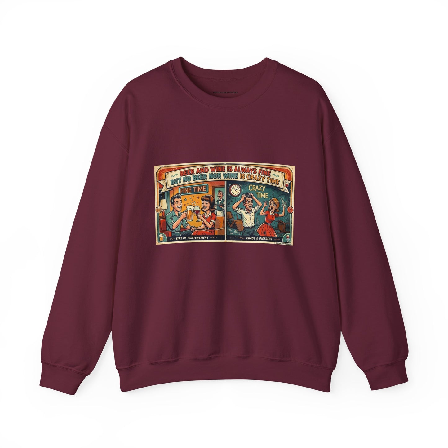 Retro Comic Beer and Wine Crewneck Sweatshirt — Vintage Arcade Pop Art Graphic